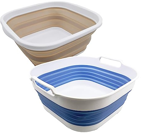 SAMMART 2-teiliges zusammenklappbares Wannen-Set (5,5 l + 10 l) – Spülbecken – faltbares Waschbecken – tragbare Geschirrspülwanne – platzsparendes Küchenablage (Latte + Babyblau)