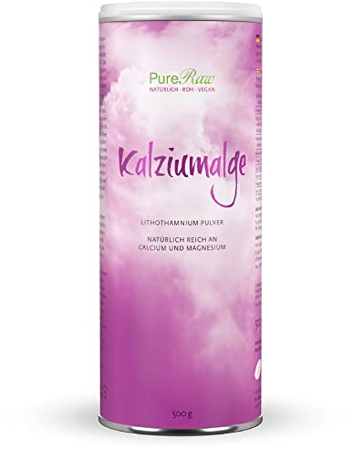 Kalziumalge Natürliches Calcium-Pulver - Calciumcarbonat Pulver Lithothamnium Calcareum Rotalgen - Bioverfügbare Mineralien Kalzium Magnesium | PureRaw 500g