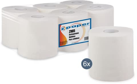ZPAPER - 6 Rotoli Asciugamani - Carta multiuso Pura Cellulosa, 2 Veli, Confezionati. Rotoloni Asciugatutto Asciugamano Multiuso