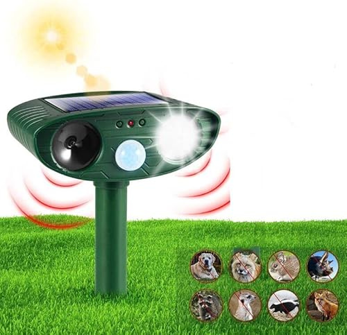 Cat Repellent Solar Powered Animal Deterrant, Ultrasonic Animal Repeller and Animal Control with Motion Sensor and Flashing Lights Outdoor Solar Farm Garden Yard Device, Dogs, Cats, Birds