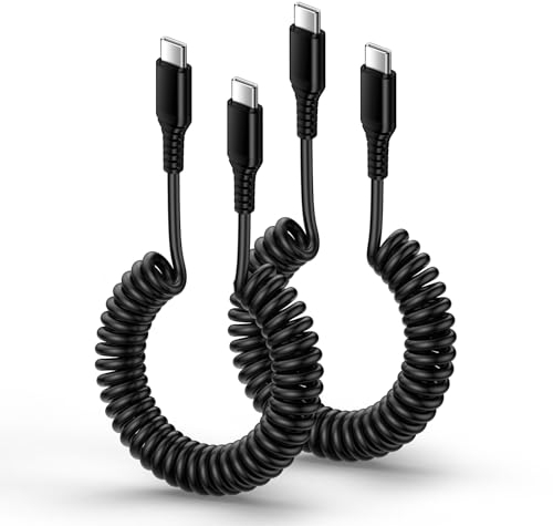 Spiralkabel USB C, 2 Stück 1.8M USB C auf C Android Auto Ladekabel Handy Kabel Schnellladekabel für iPhone 17 16 15 Pro Max Samsung Galaxy S25 S24 Ultra S23 FE S22 A14 A15 A16 A17 5G A35 A36 A55 A56