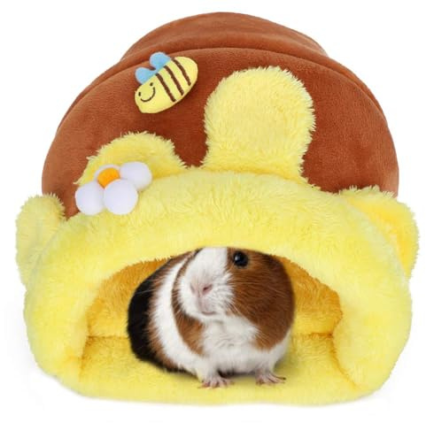 Lit De Maison pour Cochon d'Inde, Grotte De Hamster en Velours Et Coton en Forme De Pot De Miel, Grande Cachette, Nids d'hiver Chauds pour l'hiver, Accessoires De Cage pour Hamster(L)