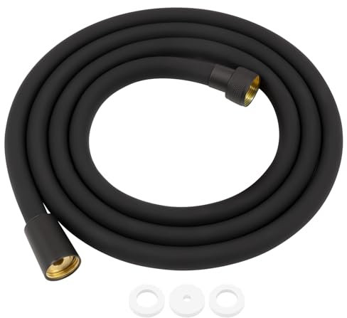 FEVONE Flexible de douche lisse PVC 1,75m Matt Black, flexible de douche de rechange avec raccords en laiton, raccord universel G 1/2“ x 1/2” anti-torsion, anti-fuite et anti-burst