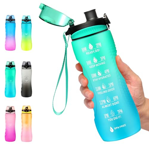 Binudum Trinkflasche Motivations Wasserflasche mit Zeitmarkierung, Sport Tritan BPA freie auslaufsichere Wasserflasche für Jugendliche, Erwachsene, Fitnessstudio (Mintgrün, 25oz/750ml)