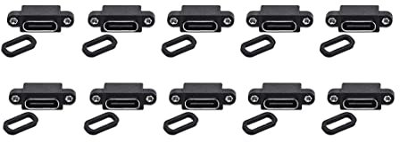 Yheonver 10 pièces Micro-USB type C 4 étanches femelles USB C Port de prise avec trou de vis Interface de charge d'alimentation Connecteur USB