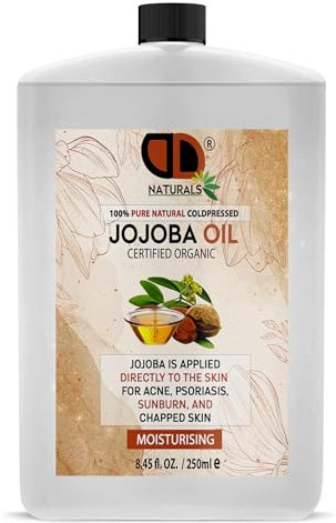 Golden Jojoba Oil Organic Cold Pressed - 100% Pure for Hair, Nails, Eyelash & Eyebrow Growth - Vegan & Cruelty Free for Skin, Face & Body as Carrier, Massage Oil (250ml Postal)