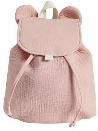 VERTBAUDET Sac à Dos en Gaze de Coton Animation Oreilles Ours rose poudré TU