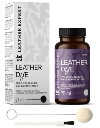 Penetrating Leather Dye - Lederfarbe Violet 75 ml - Ideal zum Schuhe, Handtaschen und Accessoires – inkl. Applikator & Pinsel - Schuhfarbe für Wildleder, Nubuk- und Anilinleder (16 Farben)