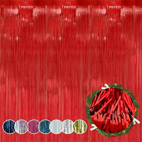 HOVUK Tende con frange a lametta rossa, 1,2 m, decorazione per feste, sfondo per Natale, tema casinò, festa di compleanno, San Valentino