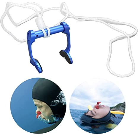 Clips de nez de natation, bouchons de nez d'apnée avec sangle anti-perdue, clip de nez pour plongée précise pour l'entraînement d'urgence pour débutants (bleu)