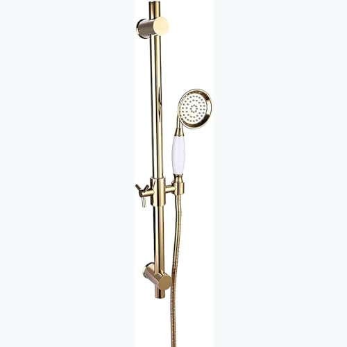 Barre coulissante de douche réglable en laiton doré avec support de pommeau de douche à main à fixation murale avec pommeau de douche réglable et tuyau