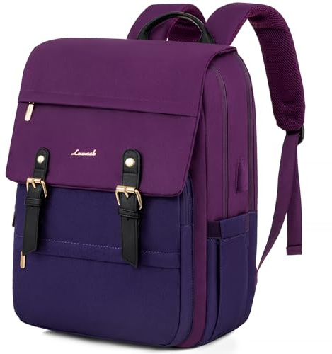LOVEVOOK Laptop ryggsäck, plånbok, vintage, resor, datorryggsäck, damer, moderiktig, 43,2 cm, handbagage, lärarväska för arbetet, Lila och blålila, 15.6 Zoll