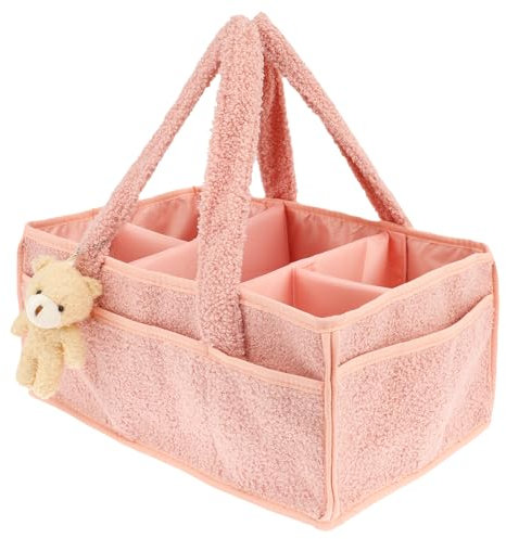Panier à couches élégant pour les essentiels du nouveau-né et le changement des couches, cadeau pour liste de fête prénatale, 38 x 25,4 x 17,8 cm, panier à couches avec séparateurs amovibles (rose)