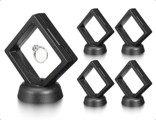 Emezddo 4 Stück Schweberahmen,Floating Frame Display Holder,Displayrahmen,Münzhalter,MüNzenstäNder,PräSentationsstäNder,Mini Vitrine mit Basis,verwendet für Armband Schmuck(Schwarz)