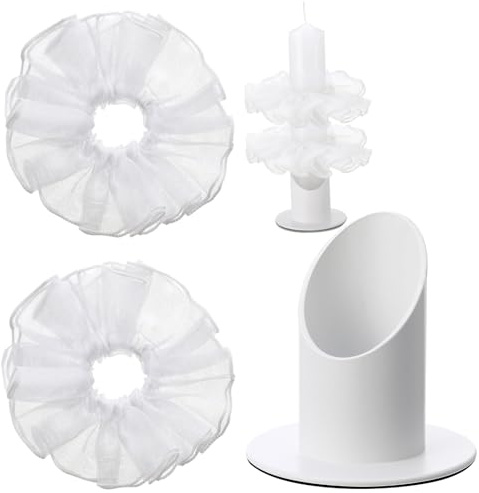 3PCS Kerzenständer Kommunionkerze mit 2 Tropfschutz Kommunion Deko, Kommunionkerze 4cm,Taufkerzenständer für Taufe，Kommunion Festlichkeiten Weiß