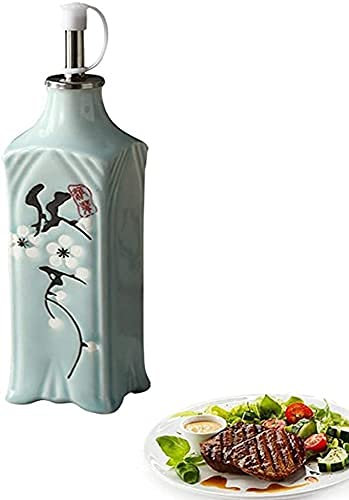 Pots à huile et à vinaigre, huilier et vinaigre, distributeur de bouteilles d'huile et de vinaigre Bouteille d'huile d'olive en céramique Bouteille d'huile anti-fuite, design de fleur délicate