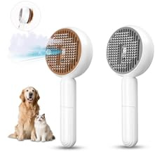 Cat Dog Brush 2 PCS with Release Button, Cat Steam Brush for Short Long Hair, Cat Brushes for Grooming, Pet Hair Remover Spray Comb, Furminator for Dogs, Pet Shedding Massage Clean Tool-White & Brown