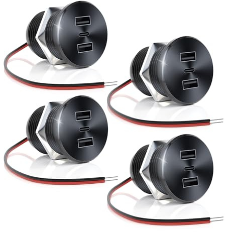 4 st 72 W RV USB-uttag helt i aluminium 12 V/24 V 3 laddningsportar, GIBBAB 36 W PD3.0 Typ-C+2 18 W QC3.0 snabbladdningsuttag, infälld montering billaddare cigarettändare ersättning för husvagn