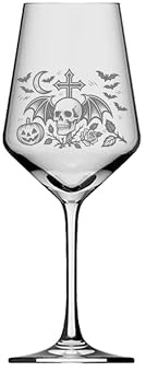 eXODA verre à vin tête de mort gothique 350ml incisione lavable au lave-vai | 350 ml de capacité, compatible lave-vaisselle, design gothique, motif de crâne, hauteur 21 cm, diamètre 8 cm, F socialement s