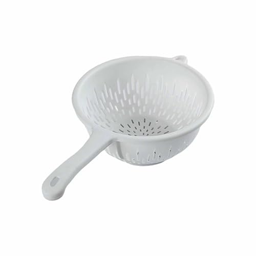 Passoire en plastique avec poignée pour laver les fruits et légumes, passoire de cuisine compacte pour aliments et facile à ranger pour un usage domestique et bleu foncé bleu blanc (White, One Size)