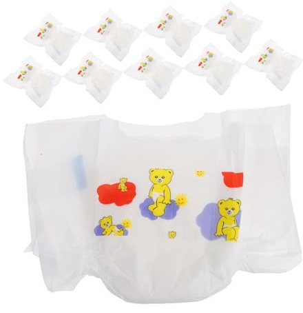 KOMBIUDA 10pcs Reusable Mini Doll Diapers Baby Accessories in White Non-woven Fabric with Realistic Lifelike Design, Good Fit for Dolls, for On-the-go Play and Role Playing by Children