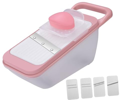 ROMISBABA Cortador Verduras Multifuncional Hogar con Cuchillas Intercambiables Herramienta Resistente para Zanahoria Patata Fácil Uso Seguro Rosa