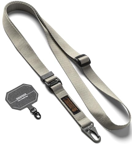 Ringke Tactical Webbing Lanyard Strap with Patch [Heavy Duty Tactical Carabiner] Durable Anti-Tear Multi-Purpose Phone Shoulder Neck Strap for Travel, Hiking, etc. - Warm Gray