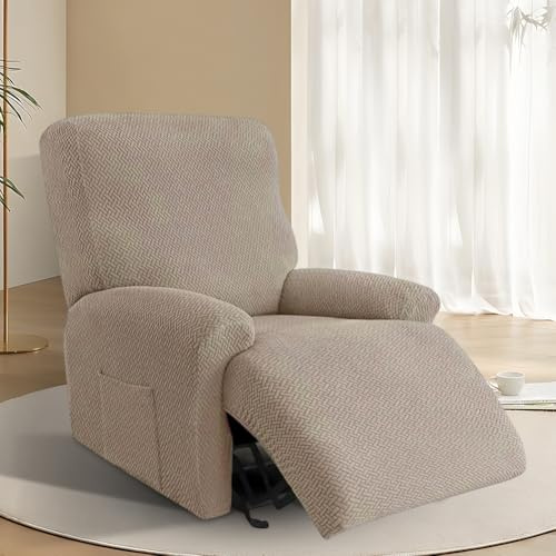 XJJAUGKLY Fåtöljöverdrag i 4 delar, fåtöljöverdrag för avslappning, elastiskt all-inclusive-överdrag för fåtöljer, tvättbart fåtöljöverdrag med fickor, fåtöljskydd, sofföverdrag