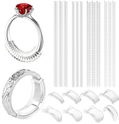 XULIERUX 20 Piezas Invisible Reductor de Tamaño de Anillo de Silicona, Reduce Tamaño Anillo, Adecuado para Diversos Tamaños y Anchuras de Anillos, Unisex