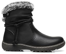 NovaNest Women’s Ankle Boots with Side Zip & Faux Fur Lining – Winter Warm Slip-On ankle Boots with Decorative Tie – Available in Beige, Camel & Black