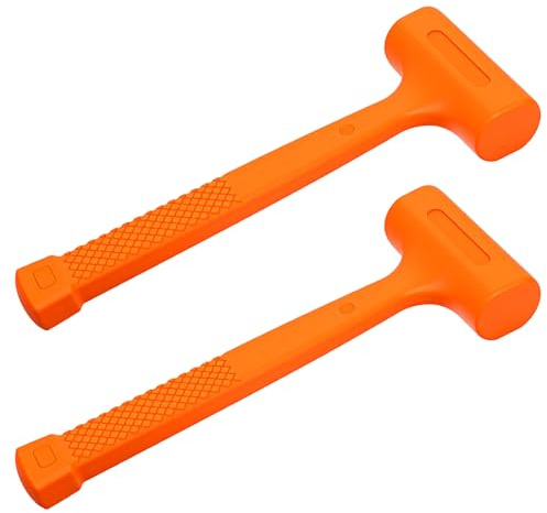 2 Pieces Dead Blow Hammer 1Lb Neon Rubber Orange Mallet Hammer with Non-Marring Rubber Coating, Dead Blow Ball Peen Hammer, Checkered Grip, Spark and Rebound Resistant