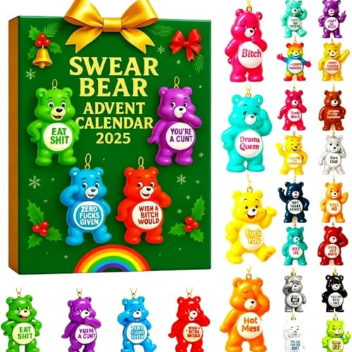 Calendario dell'Avvento Swear Bear 2025-24 giorni di allegria natalizia | Divertentissimo conto alla rovescia natalizio per adulti con orsetti sarcastici | Perfetto per amici (1Pc)