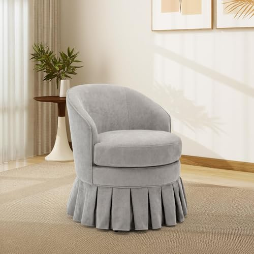 GarveeHome Vanity Stool, Upholstered Tall Back Arm Chair w/Side Pockets, Wood Legs Comfortable Dressing Piano Bench Chair for Vanity for Makeup Room, Bathroom