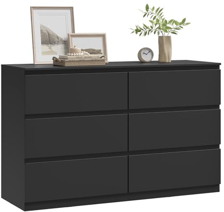 WOLTU Kommode schwarz, mit 6 Schubladen, Moderner Schubladenschrank
