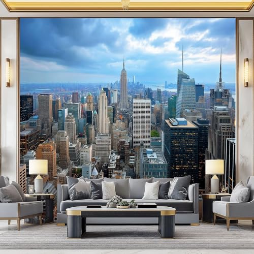 Carta da Parati Fotomurale XXL 200 x 140 cm, Blu Poster Murale 3D in Tessuto Non Tessuto per Parete TV Corridoio e Soggiorno, Decorazione Interni di Grande Impatto Edifici Moderni Della Città Skyline