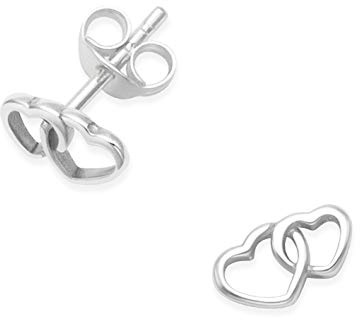 Sterling Silver Heart Earrings - Double open heart Stud Earrings - SIZE: 5mm (1/5TH INCH). Gift boxed. MUCH SMALLER THAN SHOWN - see second photo.. 5020