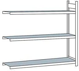 Anbauregal, Weitspannregal WS 2000 mit Stahlböden, 2000 x 2500 x 500 mm (HxBxT), verzinkt, 3 Ebenen, Fachlast 400 kg, Feldlast 1.200 kg