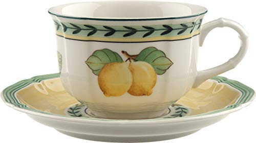 Villeroy und Boch French Garden Fleurence Teetasse mit Untertasse, 2-teilig, 200 ml, Premium Porzellan, Weiß/Bunt
