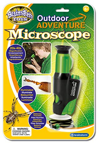 Brainstorm Toys Kids Outdoor Adventure Microscope – Small Portable Microscope with 20x to 40x Magnification, Perfect for Nature Exploration and STEM Learning