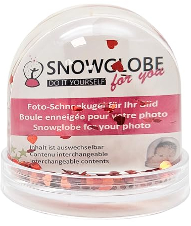 Snowglobe for You | Personalisierte Schneekugel mit Herzen | mit Sockel transparent | Schneekugel Liebe | 82 x 94 mm | originelles Geschenk mit 2 Fotos | 50009
