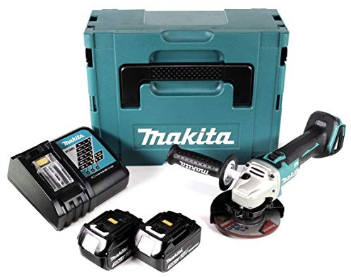 Makita DGA 504 RFJ 18 V 125 mm Akku Winkelschleifer im MAKPAC inkl. 2x BL 1830 Akku + DC18RC Ladegerät