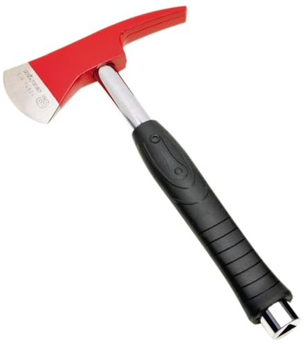 Dönges Feuerwehrbeil mit Dreikantschlüssel 202005 | DIN 14924-FBD | Rot lackierter Kopf mit geschliffener Spaltschneide & schmaler Hebelschneide | Handbeil, Feuerwehr-Axt, Beil | JD14924-FBD