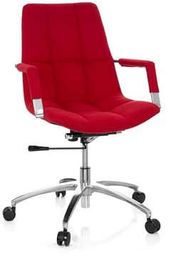 hjh OFFICE 670913 Schreibtischstuhl SARANTO Stoff Rot Bürostuhl mit Armlehnen im Retro-Design, höhenverstellbar