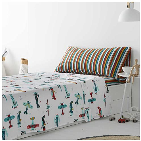 COTTON ARTean Juego sábanas Infantil Cama 90 Algodón Poliester AVIONCITOS