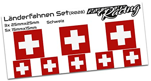 8er Set Länderaufkleber Fahne Länderfahne Flagge Wetterfest RC Car Auto Motorrad Sticker Fahrrad Aufkleber Modellbau R028 (Switzerland)