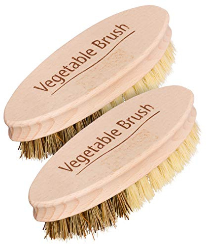 REDECKER Hard and Soft Side Vegetable Brush, Set of 2, Beechwood Handle, 2 Different Bristle Strengths for Cleaning Delicate Vegetables, 5-1/4-inches - Wooden Vegetable Brush, Made in Germany