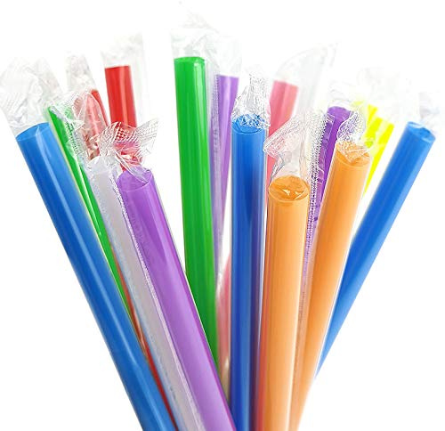 RENYIH 100 Pcs Multi Colors Jumbo Smoothie Boba Straws,Plastic Milkshake Disposable Wide-mouthed Large Individually Wrapped Straws(0.43 Wide X 9.45 Long)