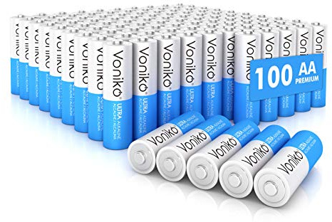 Voniko - Premium Grade AA Batteries - (100 Pack) - Alkaline Double A Battery - Ultra Long-Lasting, Leakproof 1.5v Batteries - 10-Year Shelf Life