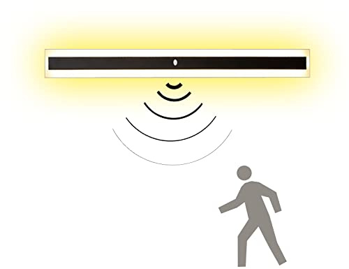 VOMI Lampe Wand Schwarz LED Wandleuchte Innen/Aussen mit Bewegungsmelder IP65 Spiegelleuchte Warmes Licht Lang Wandlampe Außen-Leuchte Wandbeleuchtung Lichtleiste Treppen Gärten Terrassen Flur,80cm