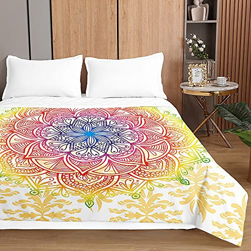 Chickwin Tagesdecke Bettüberwurf, Mandala Drucken Tagesdecken mit Prägemuster Gesteppt Steppdecke Überwurf Wohndecke aus Mikrofaser (180x220cm,Farbverlauf gelb)